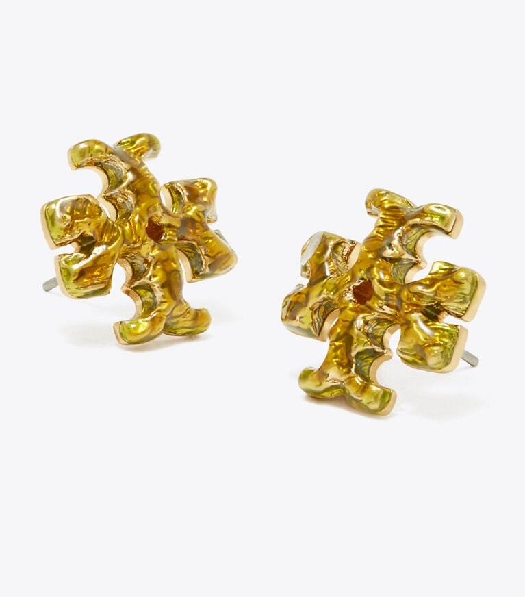 Tory Burch designer earrings Roxanne Painted Stud Earring in Rolled Gold / Green front
