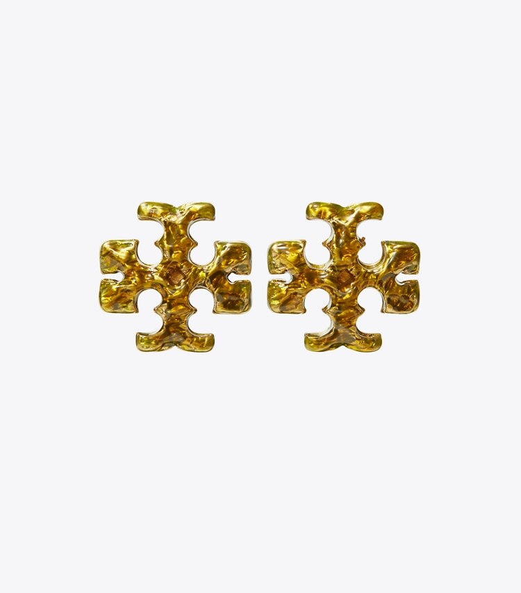 Tory Burch designer earrings Roxanne Painted Stud Earring in Rolled Gold / Green front