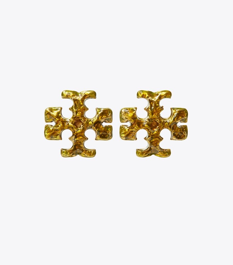 Tory Burch designer earrings Roxanne Painted Stud Earring in Rolled Gold / Green front