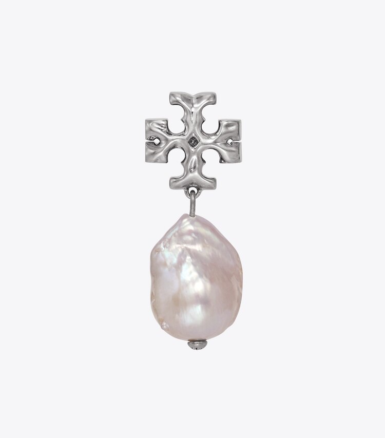 Tory Burch designer earrings Roxanne Pearl Drop Earring in Worn Silver / Gray Pearl detail