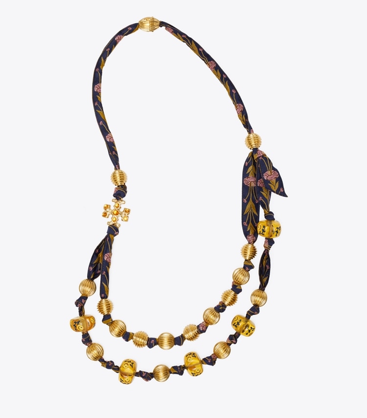 Tory Burch designer necklaces Roxanne Ribbon Necklace in Rolled Gold / Navy Multi front