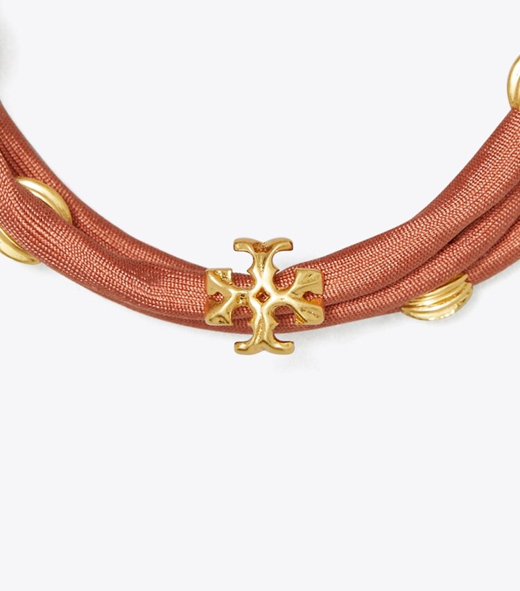 Tory Burch designer bracelets Roxanne Silk Wrap Bracelet in Rolled Gold / Spiced Chai detail