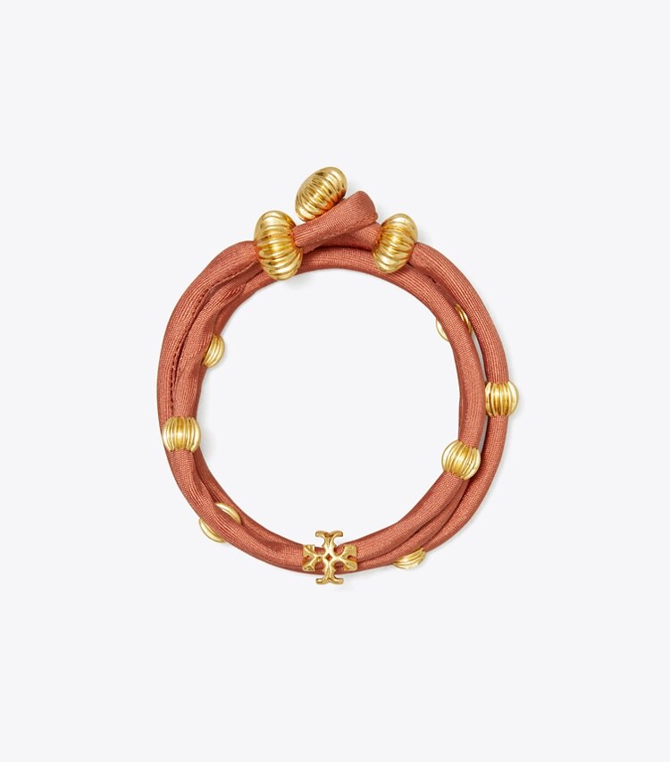 Tory Burch designer bracelets Roxanne Silk Wrap Bracelet in Rolled Gold / Spiced Chai front