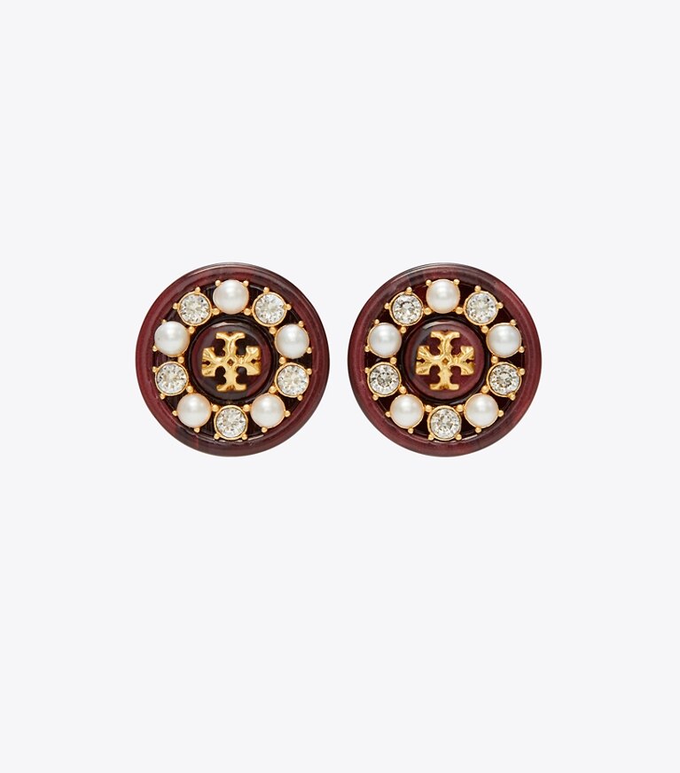 Designer Brown outlet and Gold Button Earrings