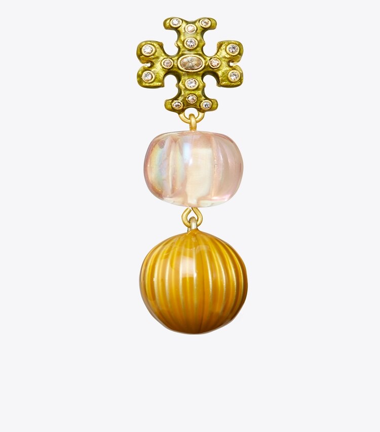 Tory Burch designer earrings Roxanne Small Double-Drop Earring in Rolled Tory Gold / Pink Multi detail