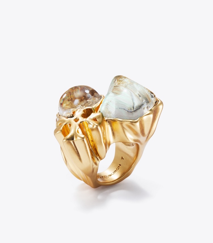 Tory Burch designer ringe Roxanne Statement Ring in Brass/Clear angle
