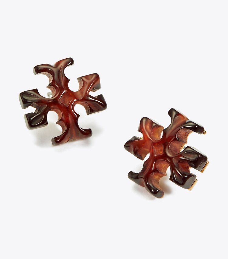 Tory Burch designer earrings Roxanne Stud Earring in Rolled Brass / Tortoise detail