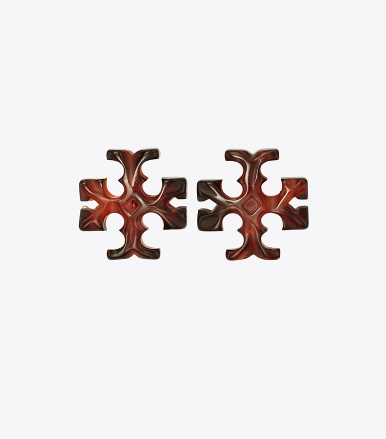 Tory Burch designer earrings Roxanne Stud Earring in Rolled Brass / Tortoise front