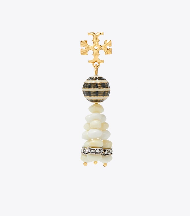 Tory Burch designer earrings Roxanne Tassel Earring in Rolled Gold / Navy Multi front