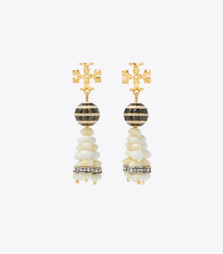 Tory Burch designer earrings Roxanne Tassel Earring in Rolled Gold / Navy Multi front