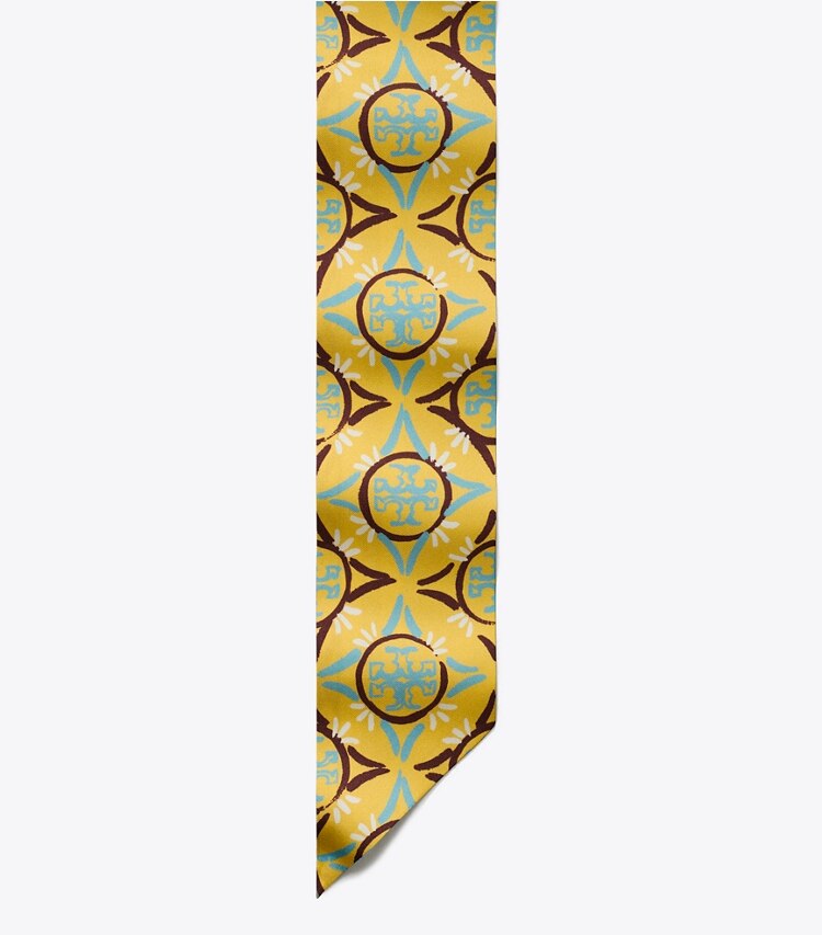 Tory Burch designer écharpes Ruban à nouer en soie double face Monogramme Mosaïque dans Cornmeal détails