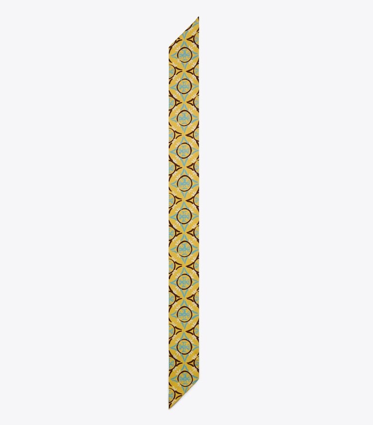 Tory Burch designer écharpes Ruban à nouer en soie double face Monogramme Mosaïque dans Cornmeal vue du dessus