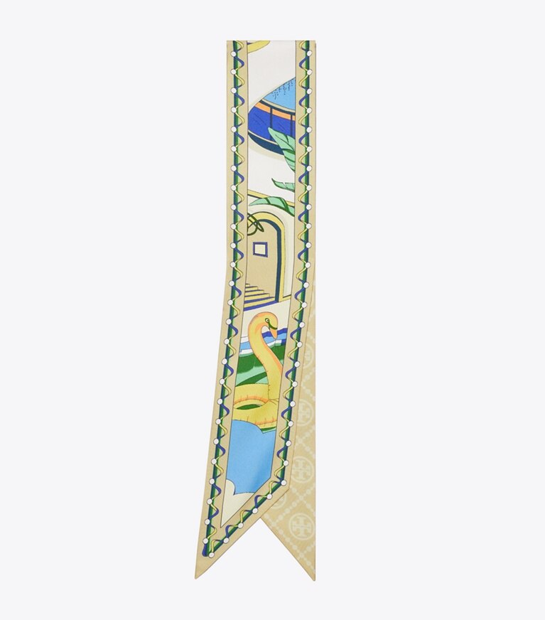 Tory Burch designer écharpes Ruban The Pool in The Pool Blue folded