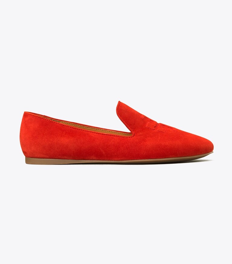 Tory Burch designer flats Ruby Smoking Slipper in TRIPLE RED angle
