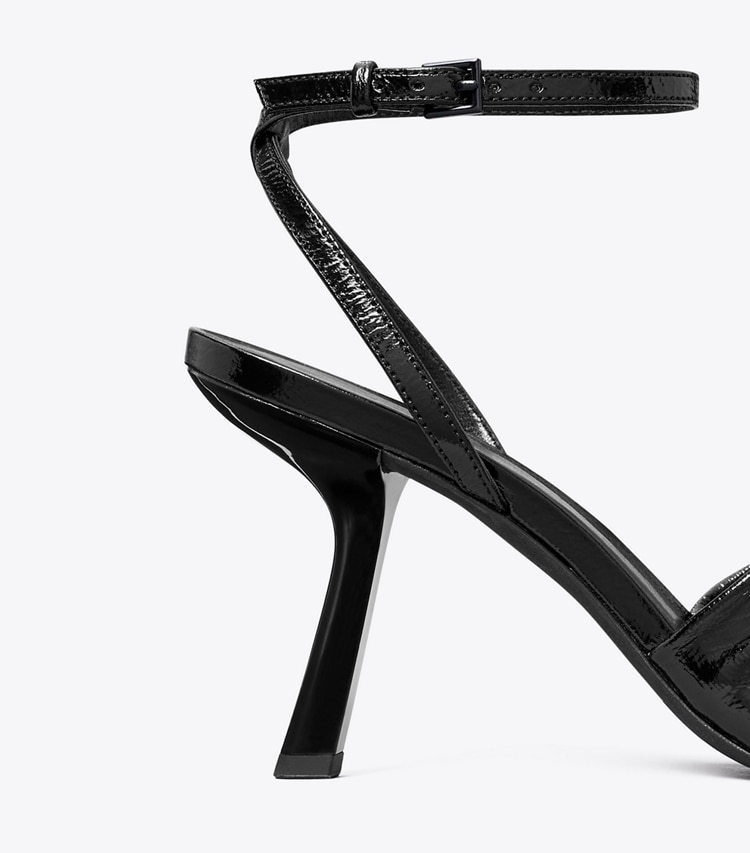 Tory Burch designer sandals Ruched Heeled Sandal in PERFECT BLACK detail