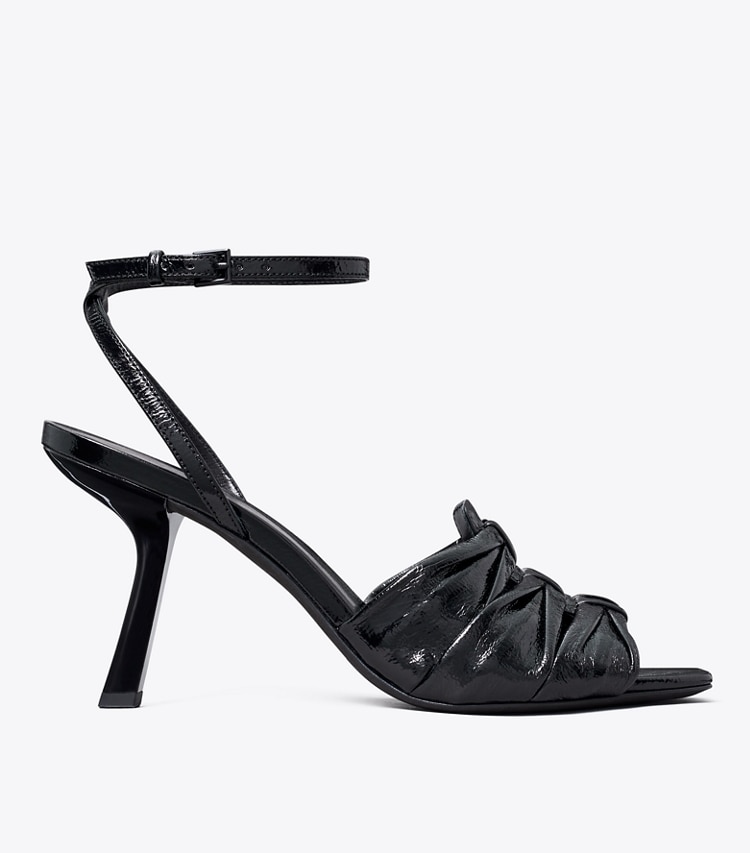 Tory Burch designer sandals Ruched Heeled Sandal in PERFECT BLACK side