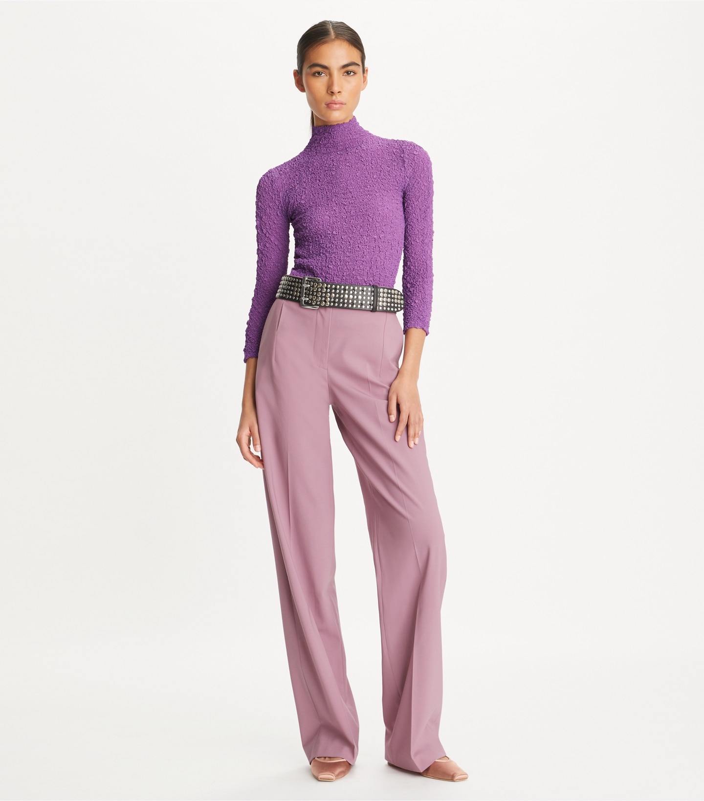 Ruched Silk Turtleneck