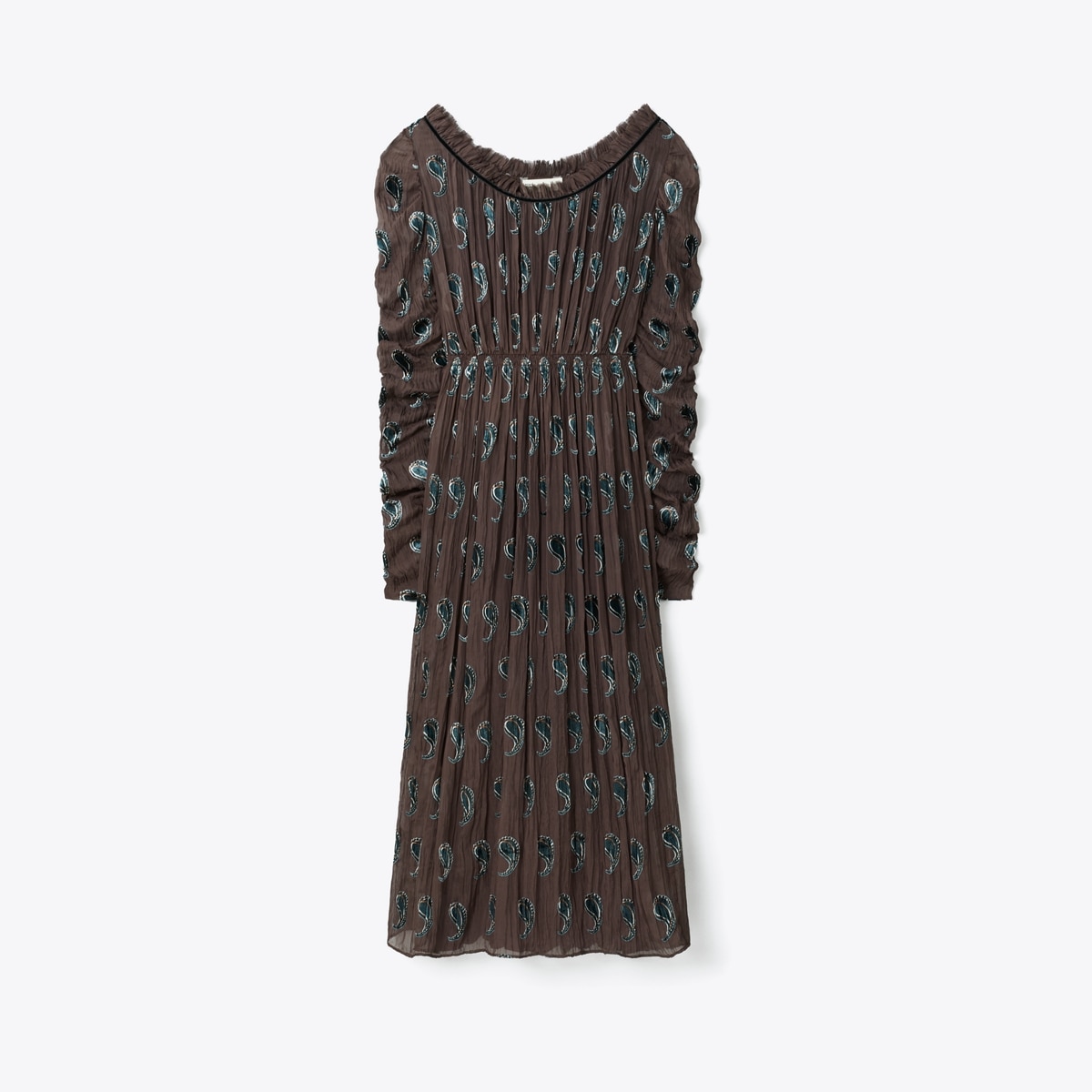 Tory Burch Women's Ruched Velvet Dress in Brown Paisley, size 4