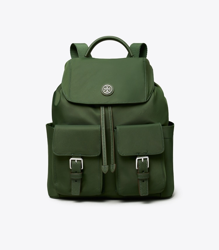 Tory Burch designer rucksäcke Rucksack aus Nylon mit Umschlag in Basil front