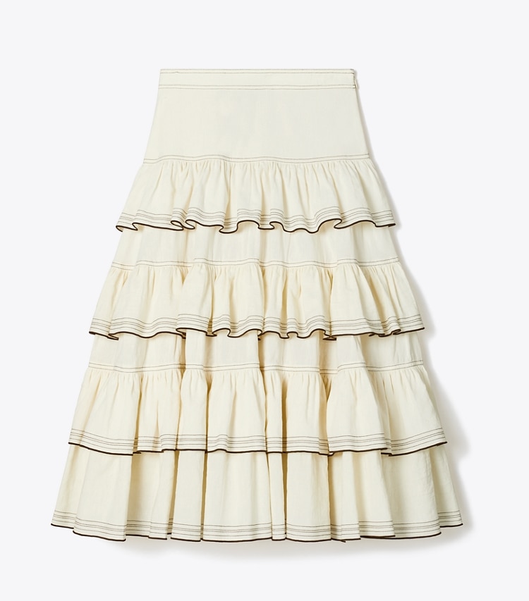 Tory Burch designer bottoms Ruffle Cotton Skirt in Biscuit front