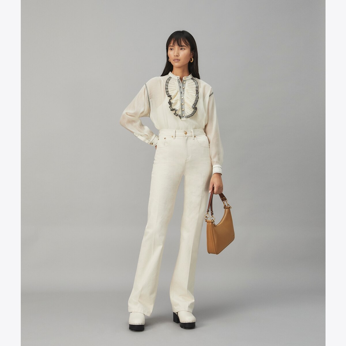 Women Tops Dressy Casual Business Long Sleeve Tops Ruffle V