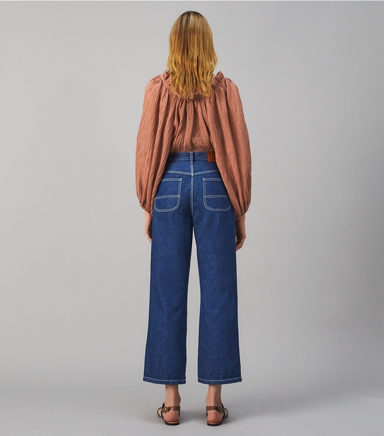 Tory Burch designer tops Ruffle Neck Top in Wood Rose front
