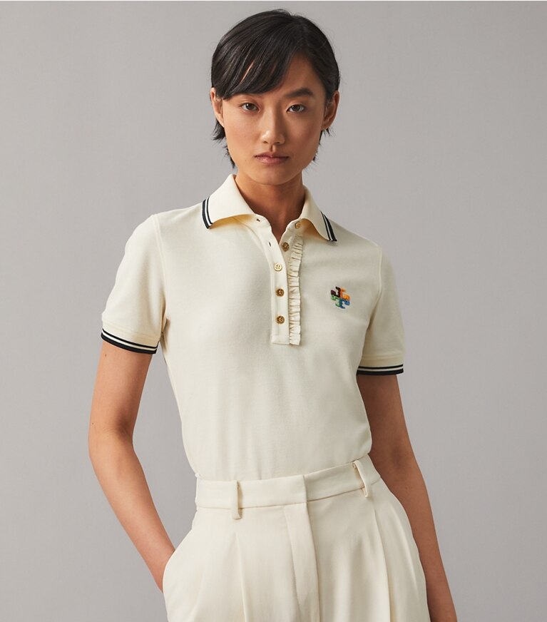 Tory Burch designer tops Ruffle Polo in New Ivory front
