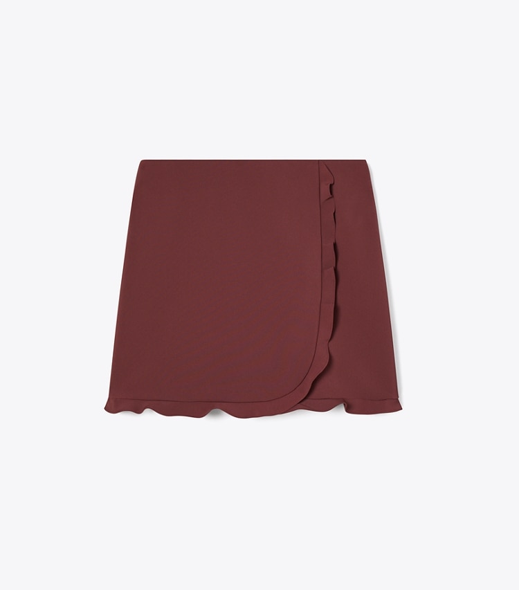 Tory Burch designer bottoms Ruffle Stretch Golf Skirt in Dark Sangria front