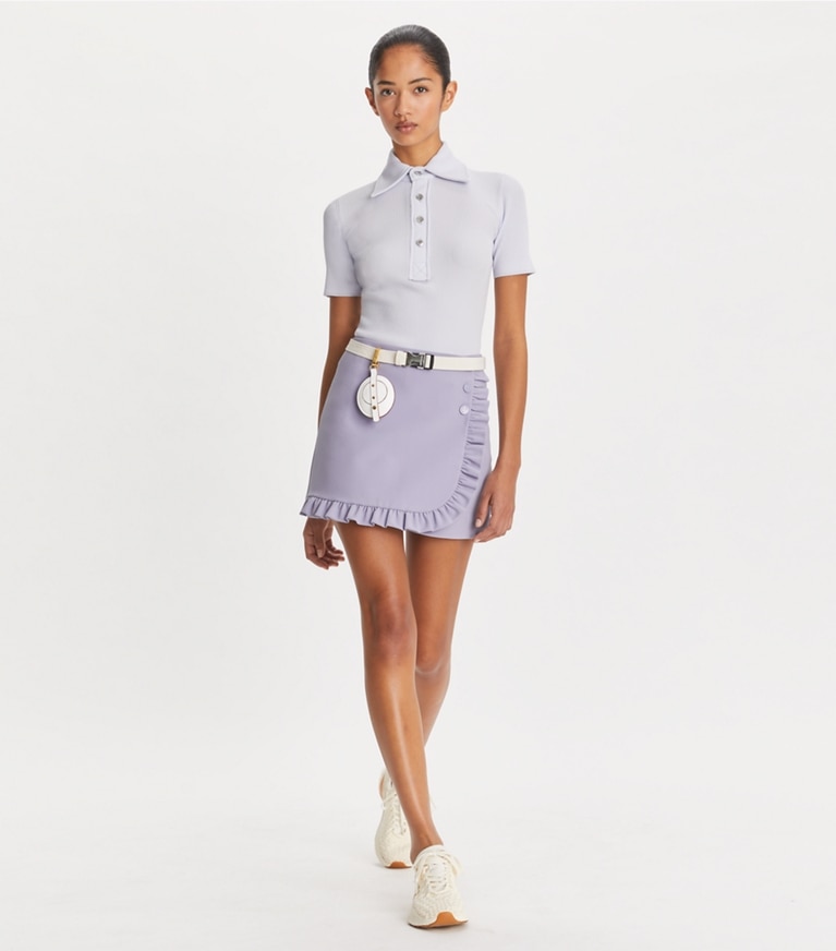 Tory Sport designer bottoms Ruffle Stretch Golf Skirt in Lilac Whisper front