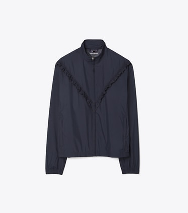 Tory Sport designer jackets Ruffle Windbreaker in Tory Navy front