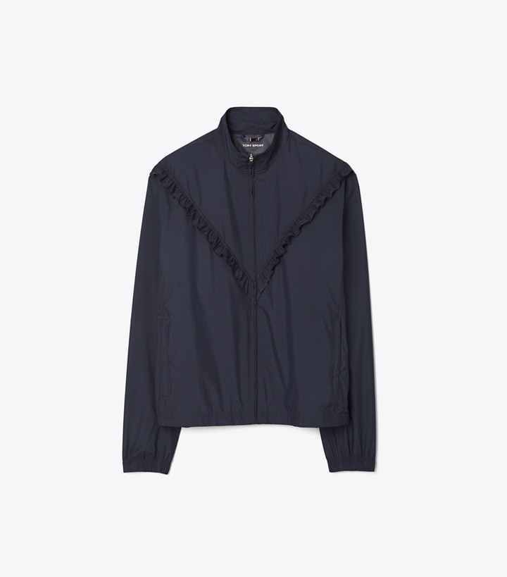 Tory Sport designer jackets Ruffle Windbreaker in Tory Navy front