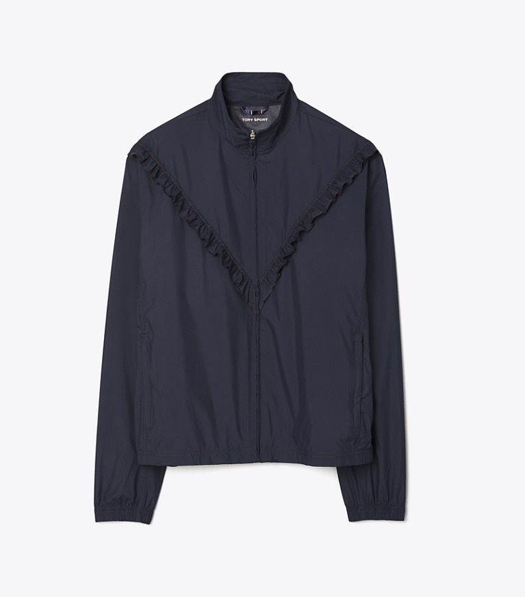 Tory Sport designer jackets Ruffle Windbreaker in Tory Navy front