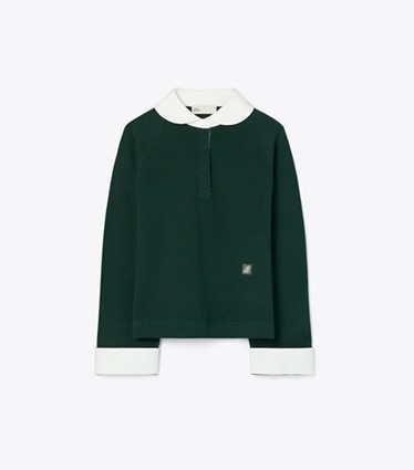 Tory Burch designer sweaters Rugby Sweater in Deep Green front