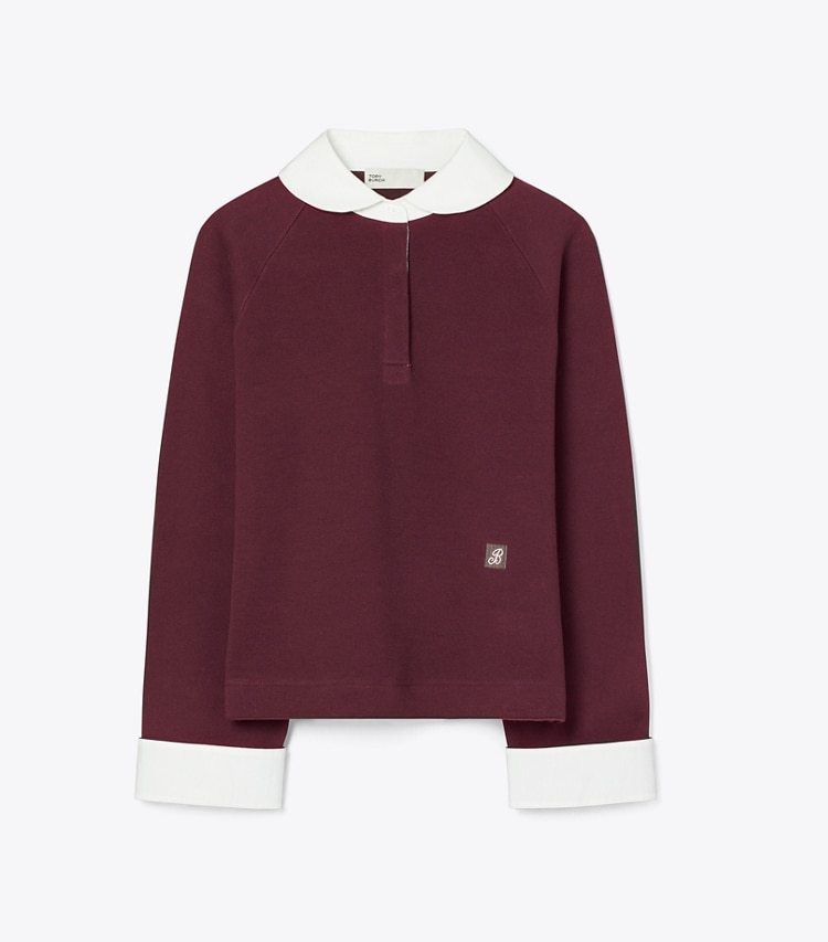 Tory Burch designer sweaters Rugby Sweater in Mahogany Red front