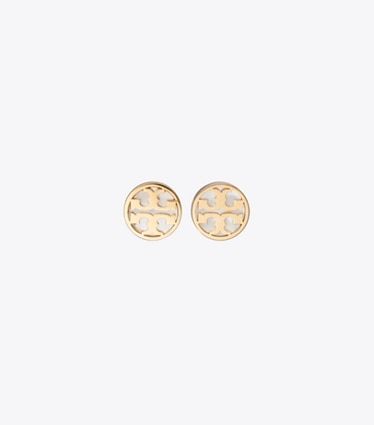 Tory Burch designer ohrringe Runde Icon Ohrstecker aus Perlmutt in Tory Gold / Mother of Pearl front