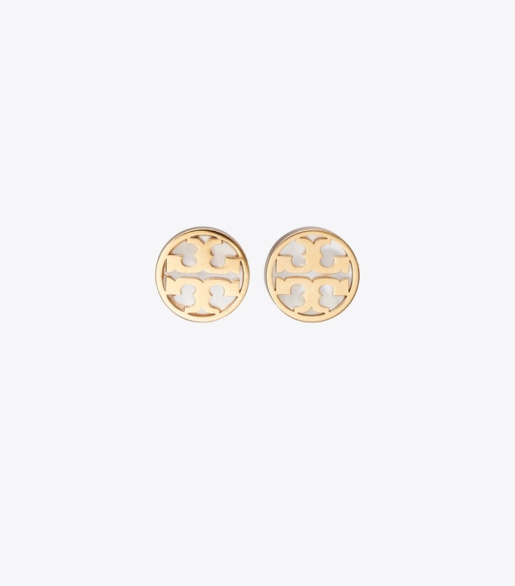 Tory Burch designer ohrringe Runde Icon Ohrstecker aus Perlmutt in Tory Gold / Mother of Pearl front