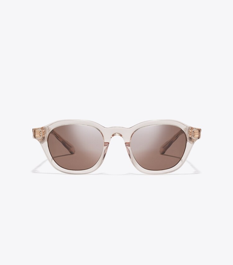 Tory Burch designer sonnenbrillen & brillen Runde Kira Sonnenbrille in TRANSPARENT BEIGE/BROWN front