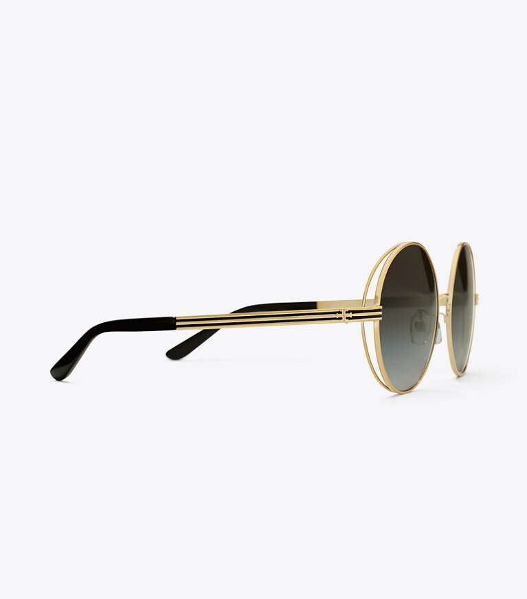 Tory Burch designer sonnenbrillen & brillen Runde Sonnenbrille Kira Open-Wire mit Streifen in GOLD/BLACK front