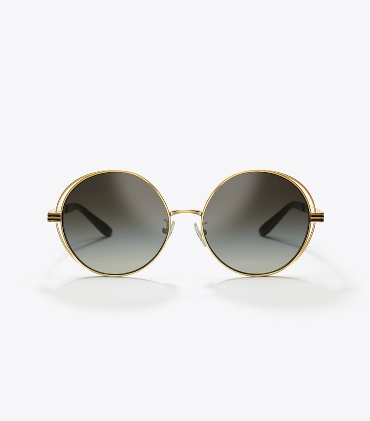 Tory Burch designer sonnenbrillen & brillen Runde Sonnenbrille Kira Open-Wire mit Streifen in GOLD/BLACK front