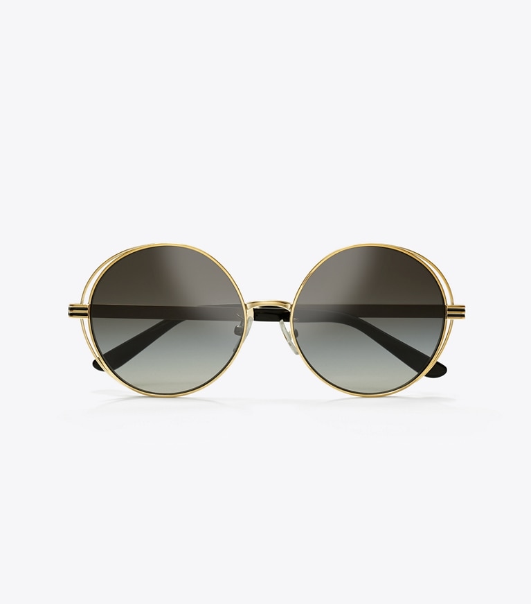 Tory Burch designer sonnenbrillen & brillen Runde Sonnenbrille Kira Open-Wire mit Streifen in GOLD/BLACK front