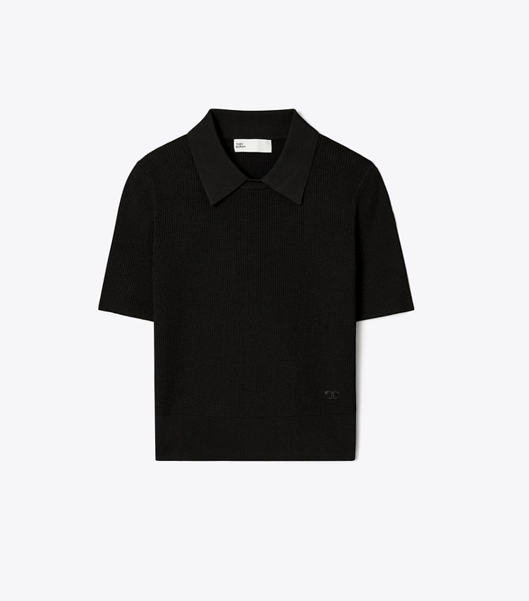 Tory Burch designer strickware Rundhalspullover mit Kragen in Black front