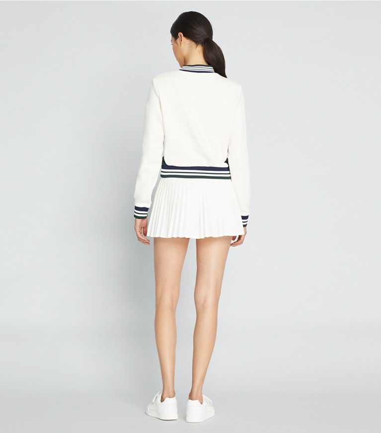 Tory Sport designer strickware Rundhalstop aus French Terry mit Chevronmuster in Ivory Pearl / Tory Navy / Shamrock front