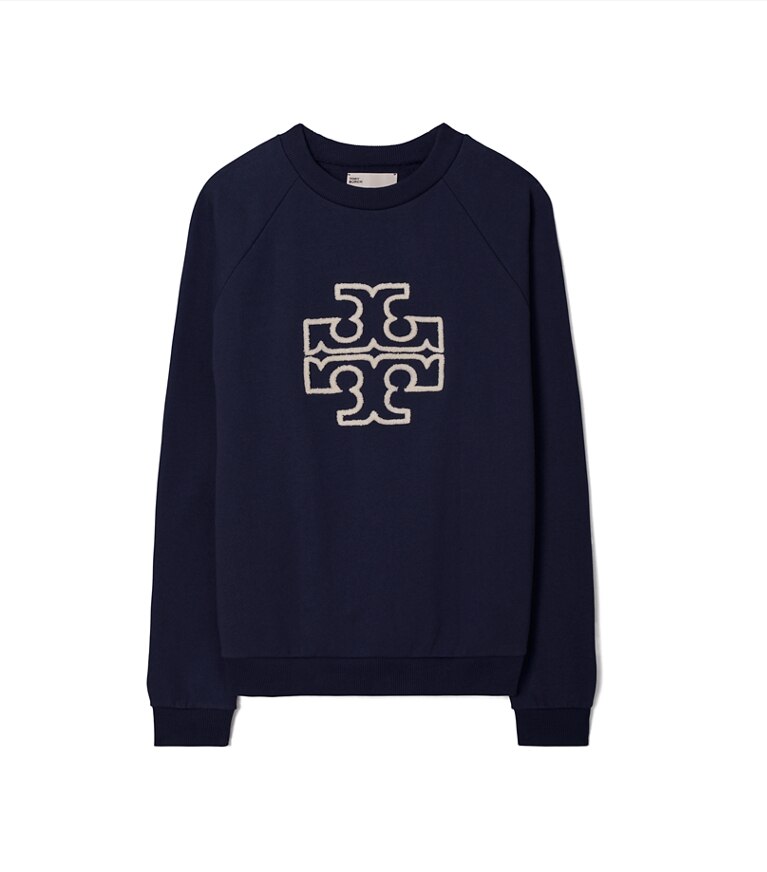 Tory Burch designer strickware Rundhalstop aus Merinofrottee mit Raglanärmeln und Logo in Tory Navy additional
