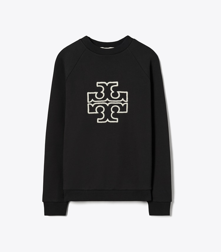 Tory Burch designer strickware Rundhalstop aus Merinofrottee mit Raglanärmeln und Logo in Black front