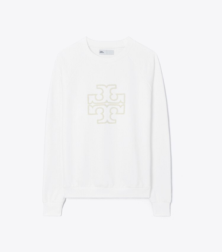 Tory Burch designer strickware Rundhalstop aus Merinofrottee mit Raglanärmeln und Logo in Snow White front