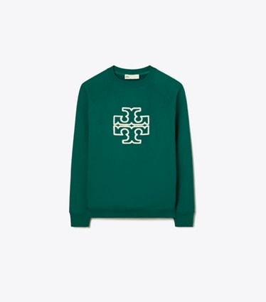 Tory Burch designer strickware Rundhalstop aus Merinofrottee mit Raglanärmeln und Logo in Emerald front