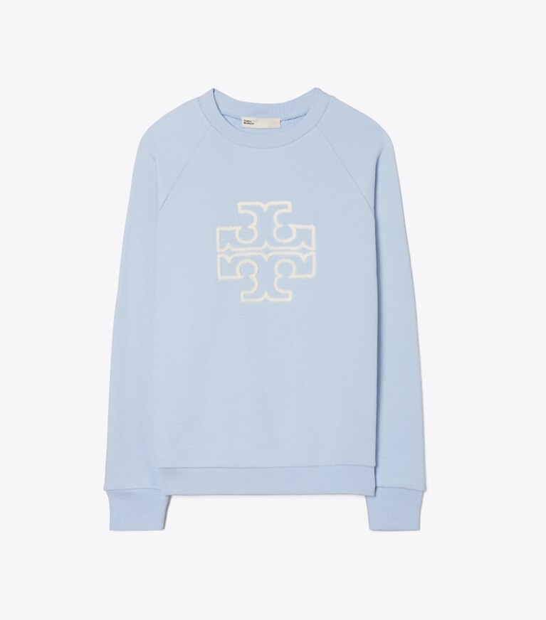 Tory Burch designer strickware Rundhalstop aus Merinofrottee mit Raglanärmeln und Logo in Ice Floe front