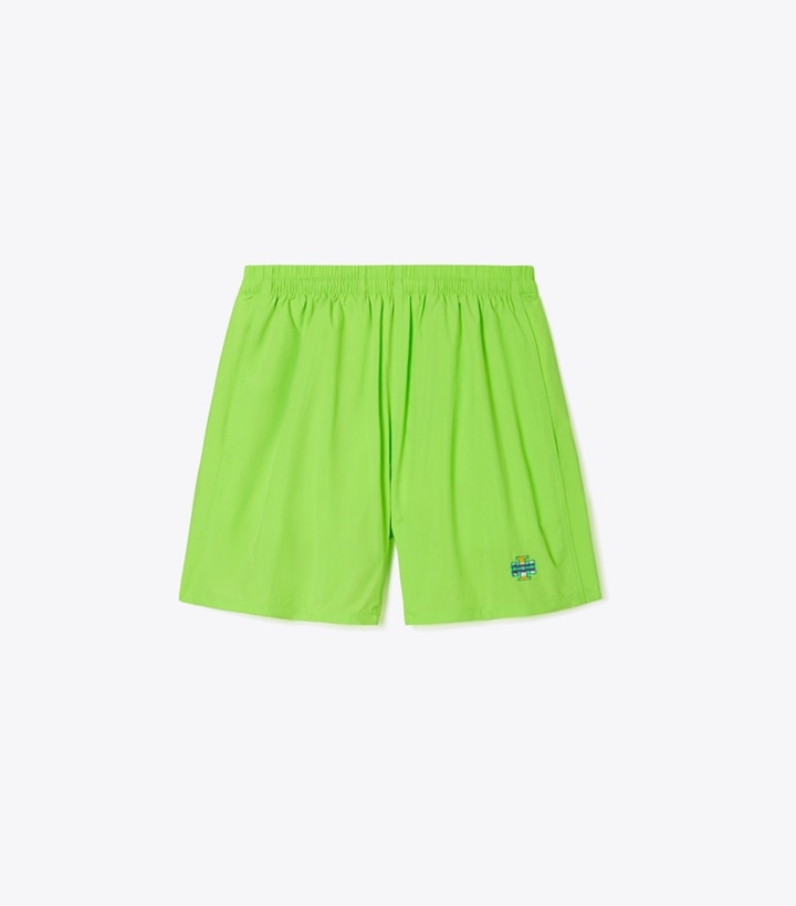 Tory Sport designer bottoms Runner's Camp Short in Vibrant Green front