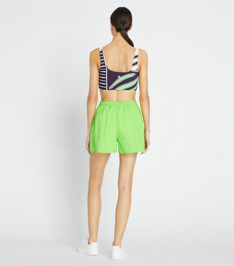 Tory Sport designer bottoms Runner's Camp Short in Vibrant Green front