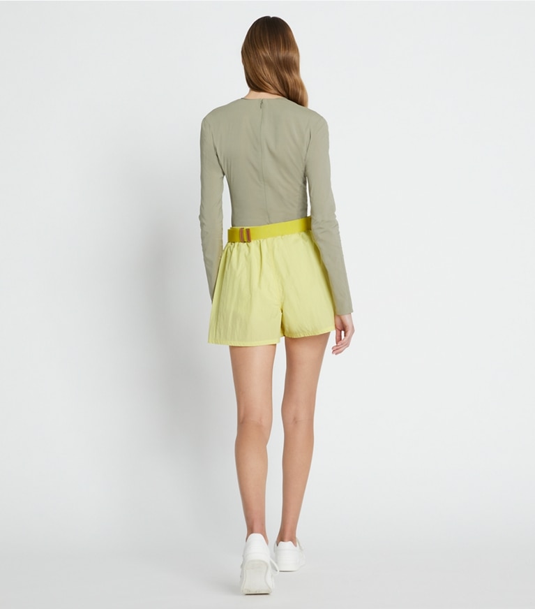 Tory Sport designer bottoms Runner's Camp Short in Yellow Dahlia front